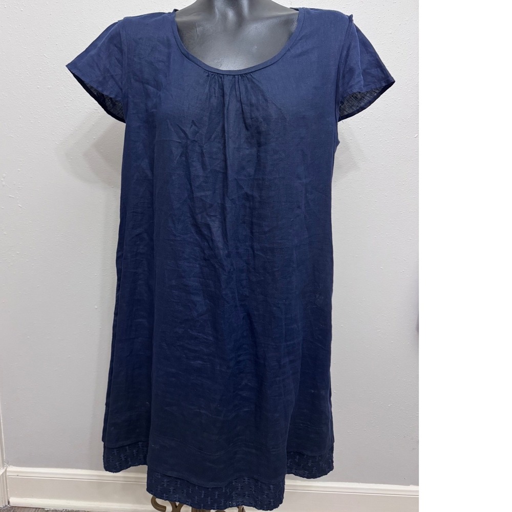 Malvin Hamburg Germany Womens XL(Sz 12) 100% Linen Shift Dress Coastal Lagenlook